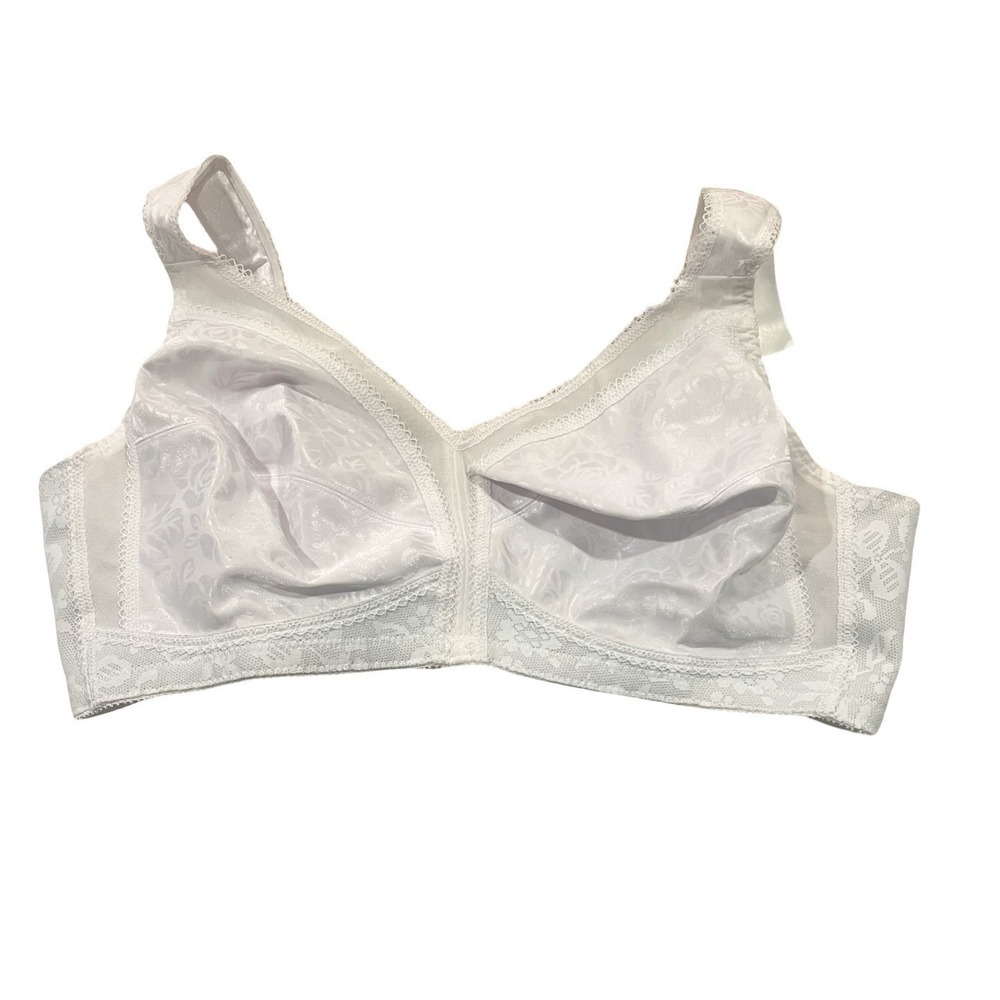 Playtex 18 Hour 44C Wireless Bra White Satin Floral Style 4693 Full Coverage